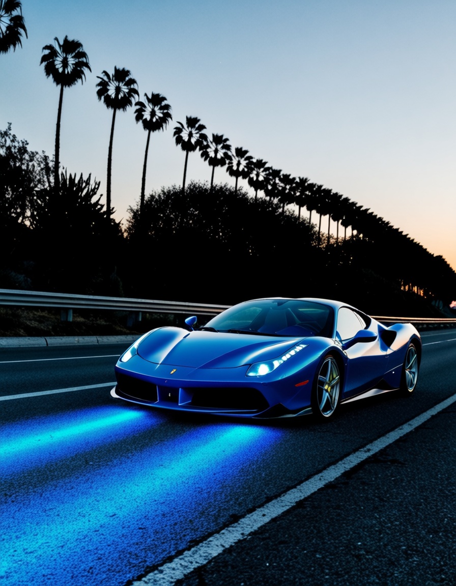 ehbluehour,  ferrari on the road,  by the beach on Tensor.Art