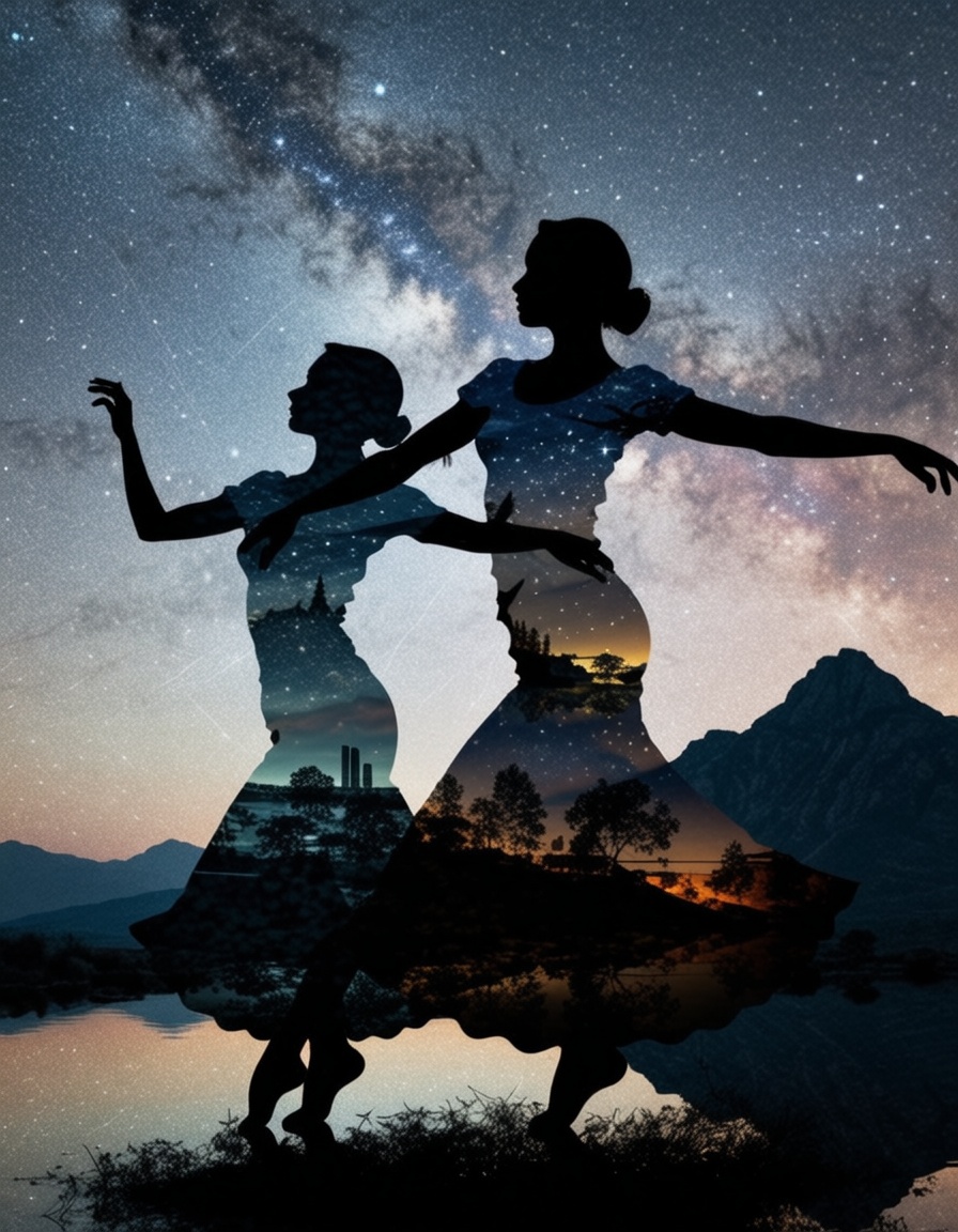 ehdoublexposure,  girl dancing flamenco,  starry night on Tensor.Art