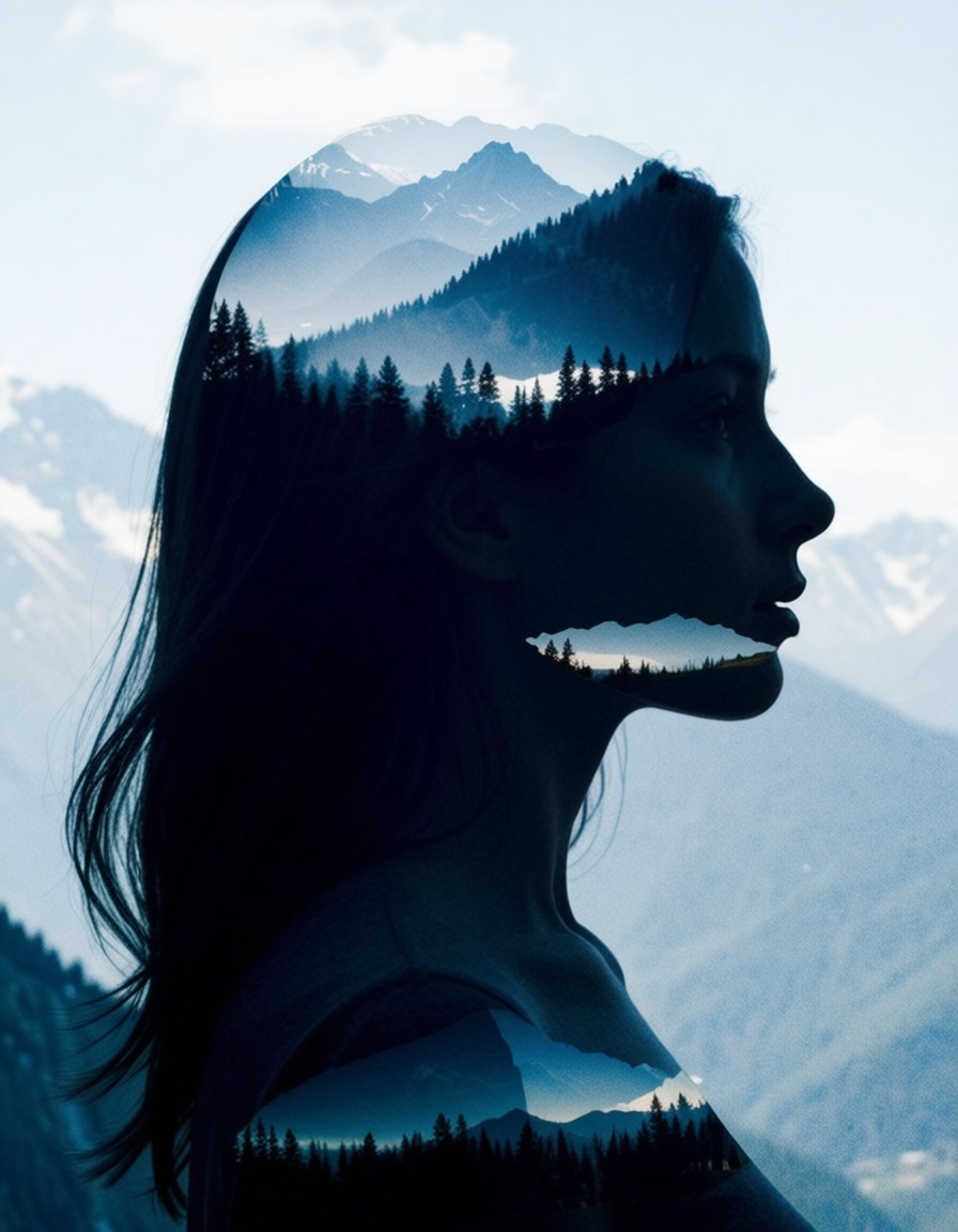 ehdoublexposure,  woman and mountains, on Tensor.Art