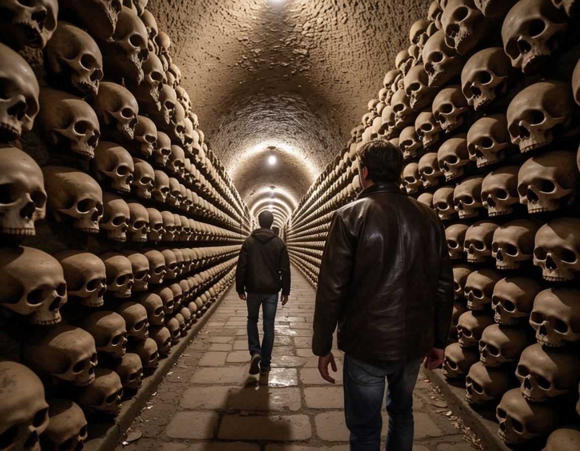 ehgopro,  pov,  a man walking inside paris catacombs on Tensor.Art