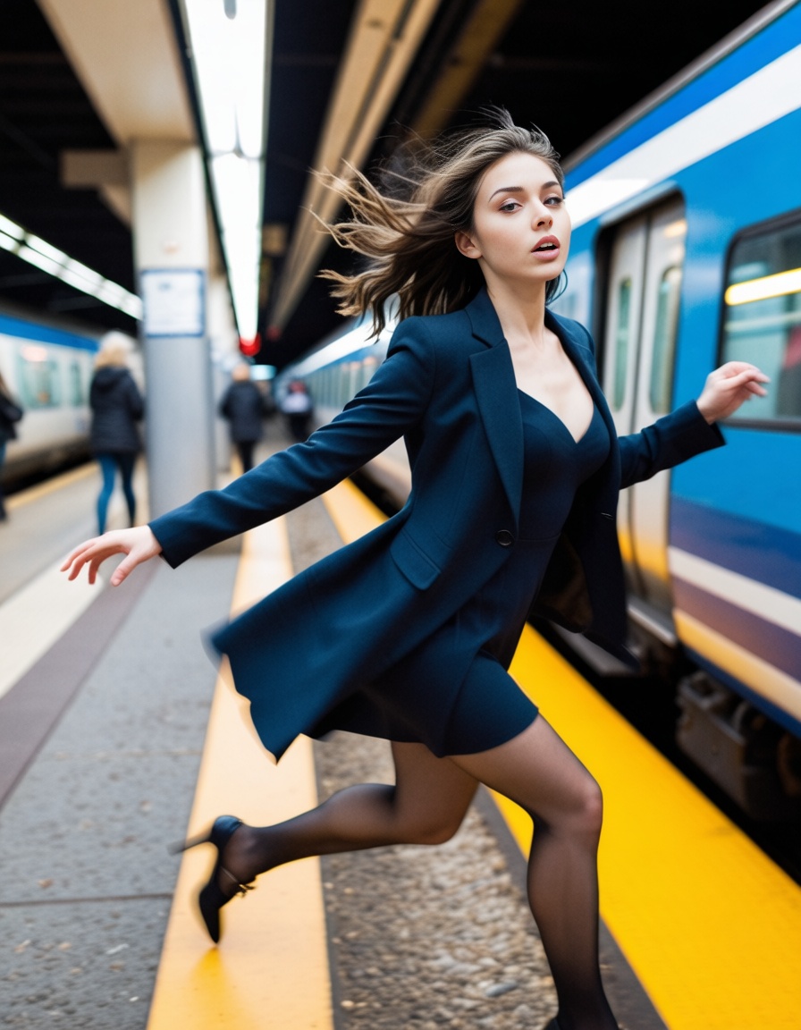 ehmotionblur,  girl on a train station, on Tensor.Art