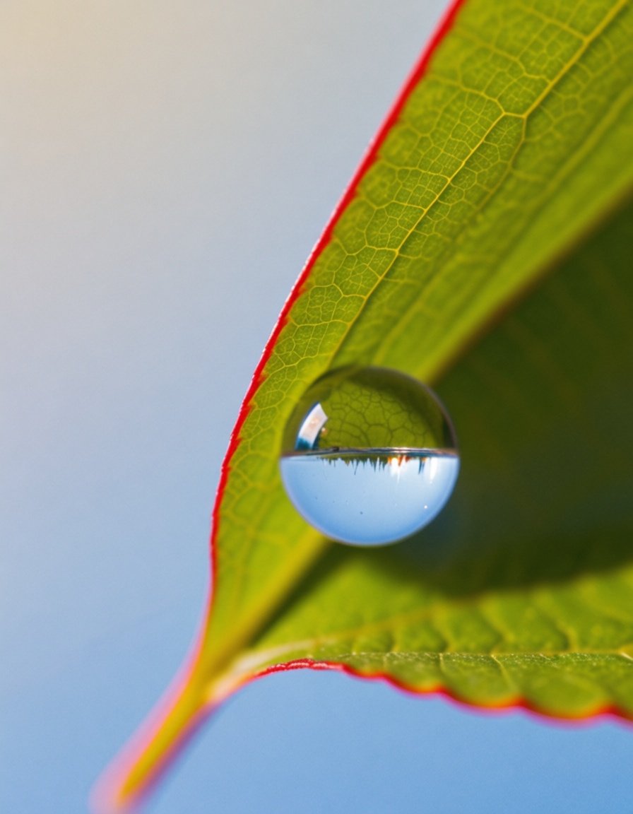 ehmacro,  refraction of light in a droplet hanging of a leaf on Tensor.Art