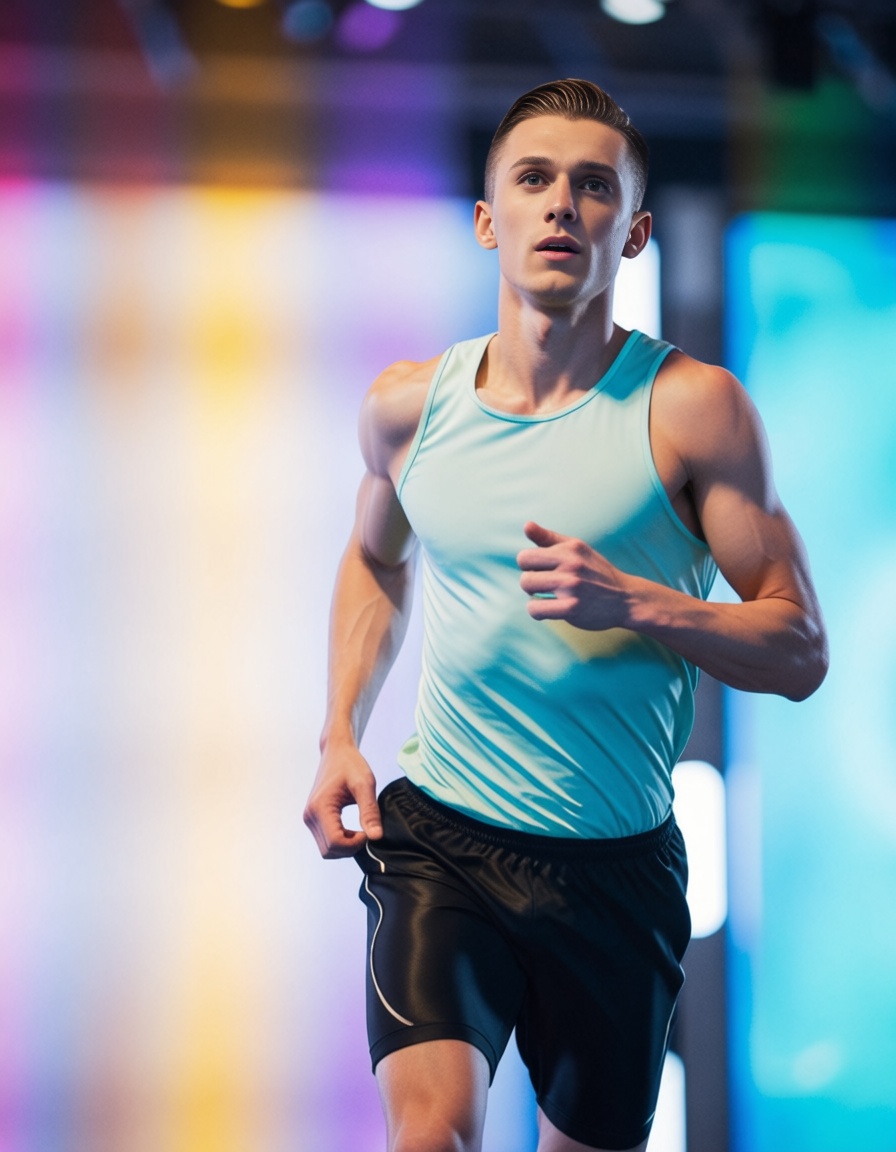 man running in sportwear,  outdoors,  ehadlighting on Tensor.Art