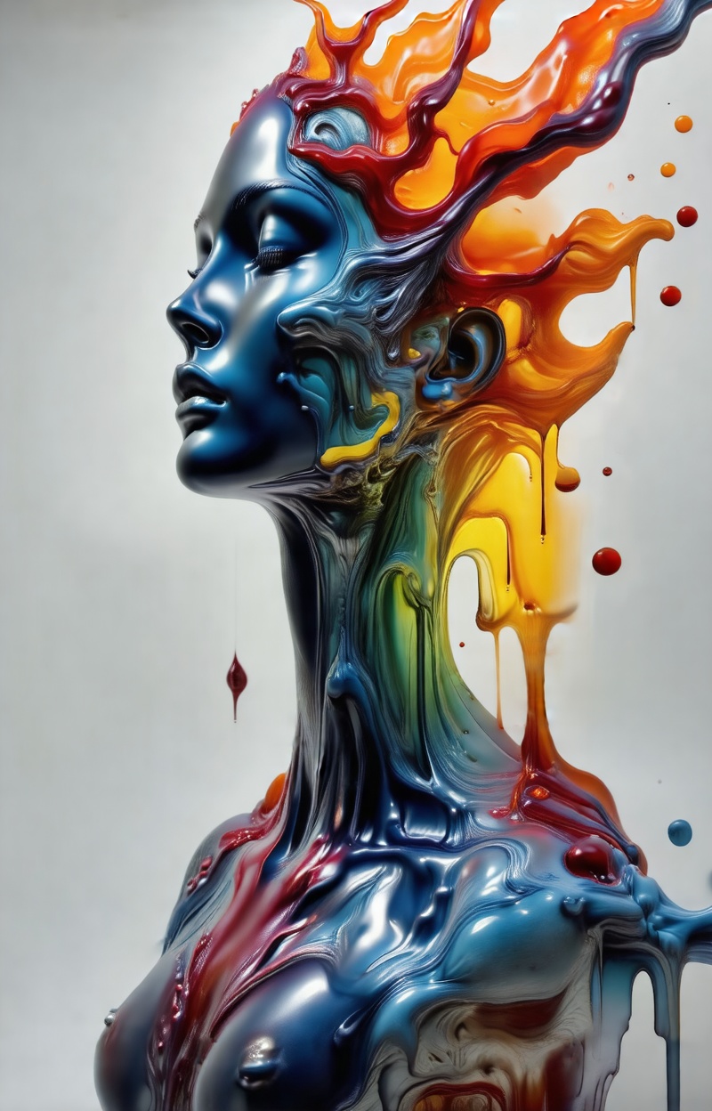 Human body full clothed,  full dressed melting statue,  liquid morphing effect on Tensor.Art