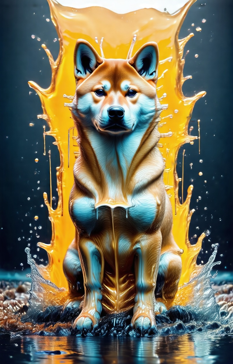 Shiba Inu. Portrait of a Shiba Inu in a full body,  sitting pos. Portrait of a dog,  melting face and body on Tensor.Art