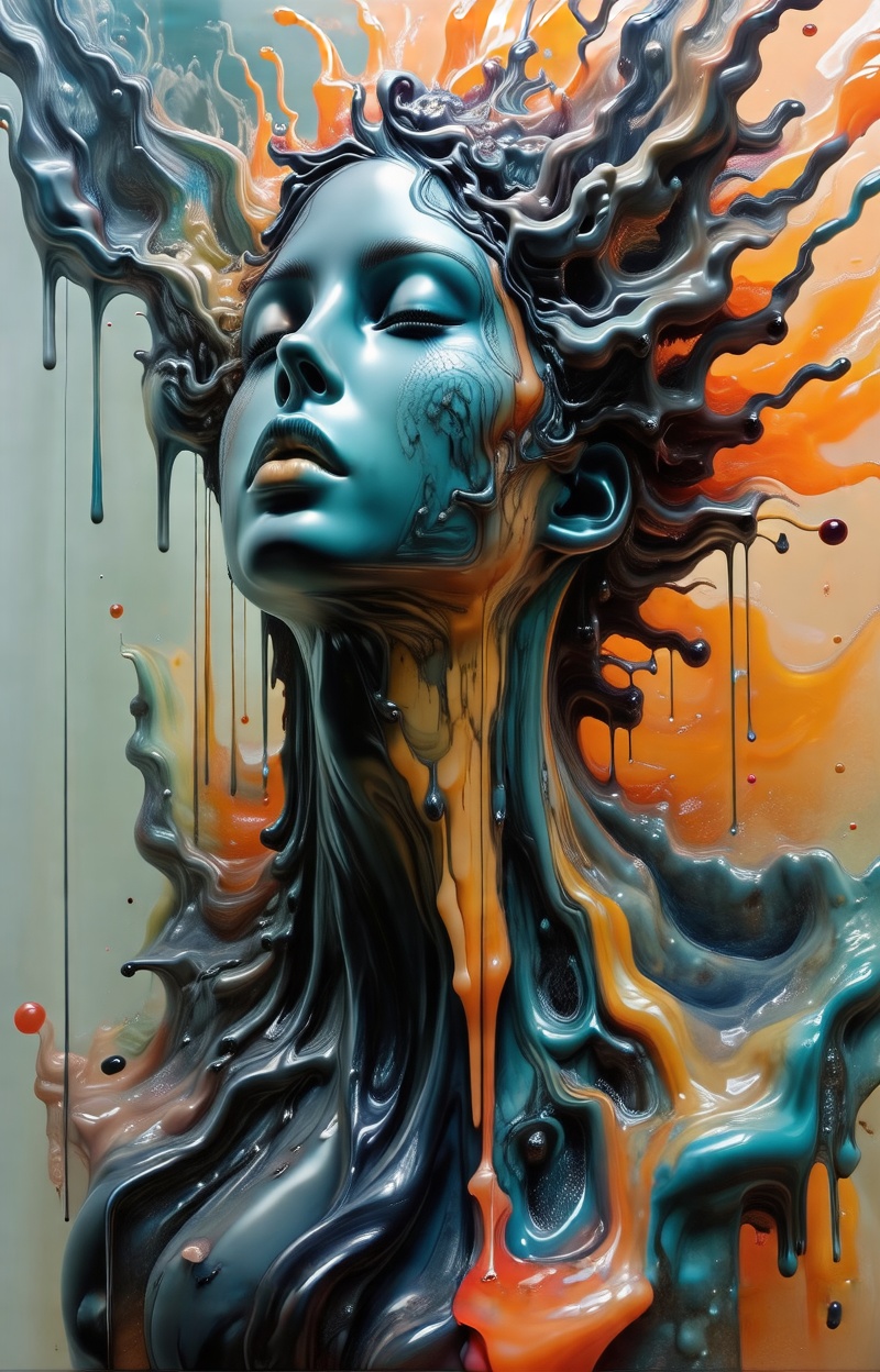 Human body full clothed,  full dressed melting into a statue,  liquid morphing effect on Tensor.Art