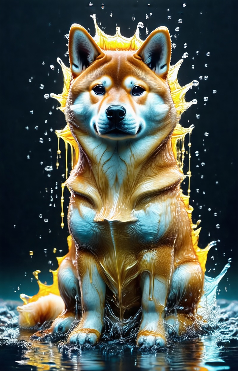Shiba Inu. Portrait of a Shiba Inu in a full body,  sitting pos. Portrait of a dog,  melting face and body on Tensor.Art