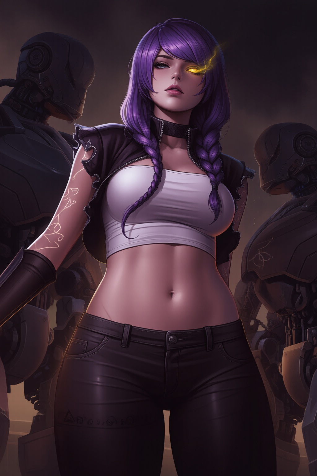 D@nt3W0ntD13,  Create a hyperrealistic,  highly detailed illustration of a female cyborg with a model physique on Tensor.Art