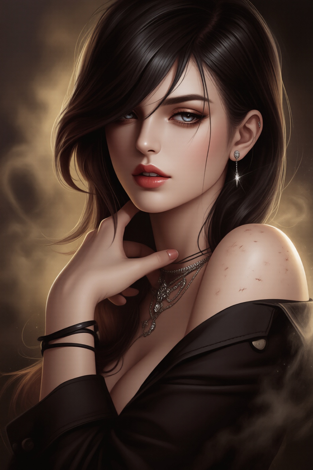 D@nt3W0ntD13,  Create a masterpiece image of a seductive woman with a wavy cut,  her long on Tensor.Art
