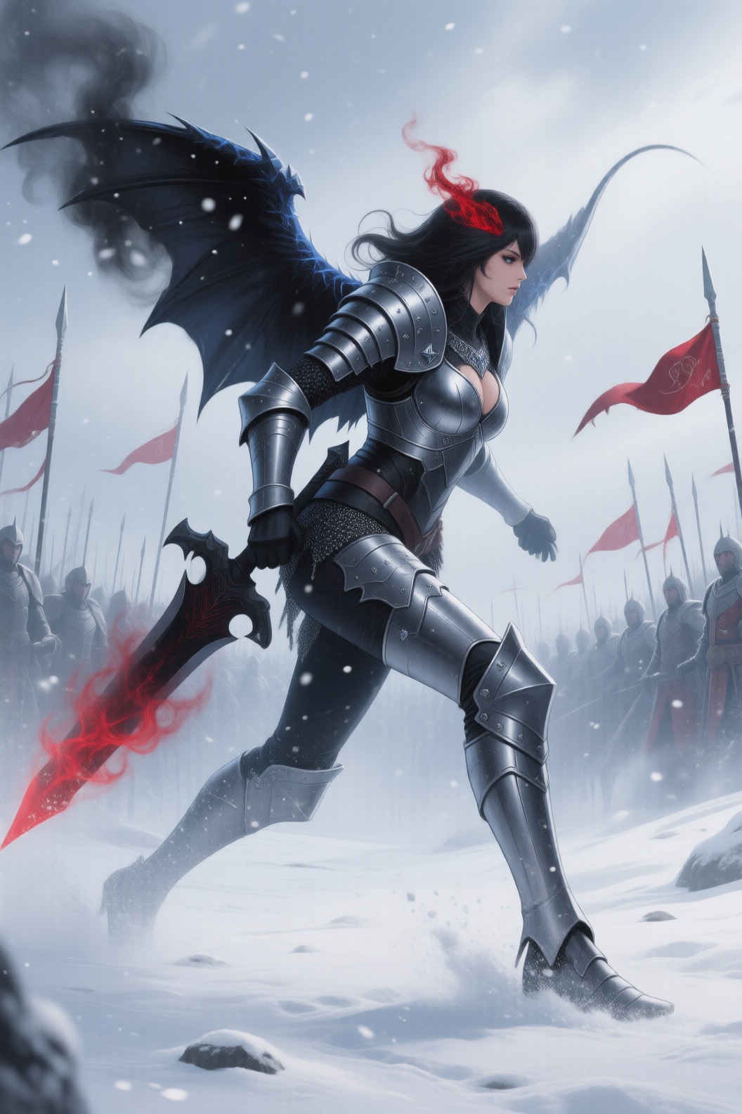 D@nt3W0ntD13,  A dynamic low-angle shot captures Queen Anya the Undying in mid-stride,  charging toward the viewer through...