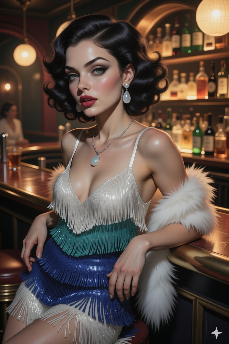 Realistic oil painting. MiraNoirona,  Mira_Mature,  shiny black curly hair on Tensor.Art