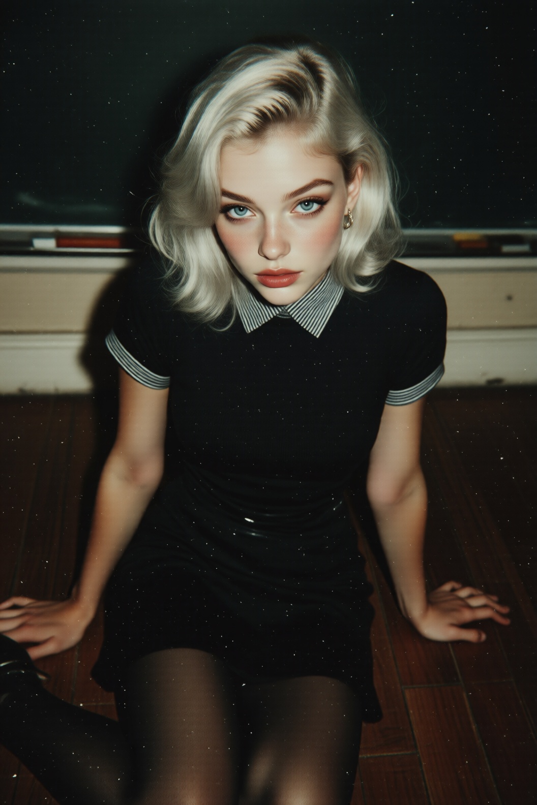 VHS home video style,  beautiful girl,  20 years old silver medium-length hair on Tensor.Art