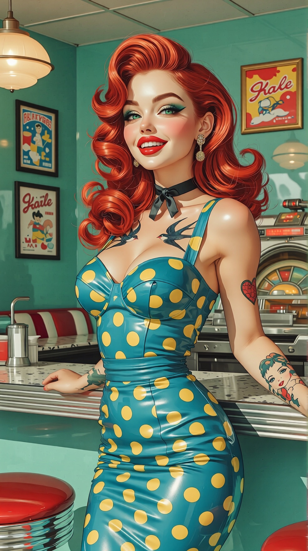 A hyper-realistic portrait of a female character with a fair skin tone and long,  flowing,  fiery red hair on Tensor.Art