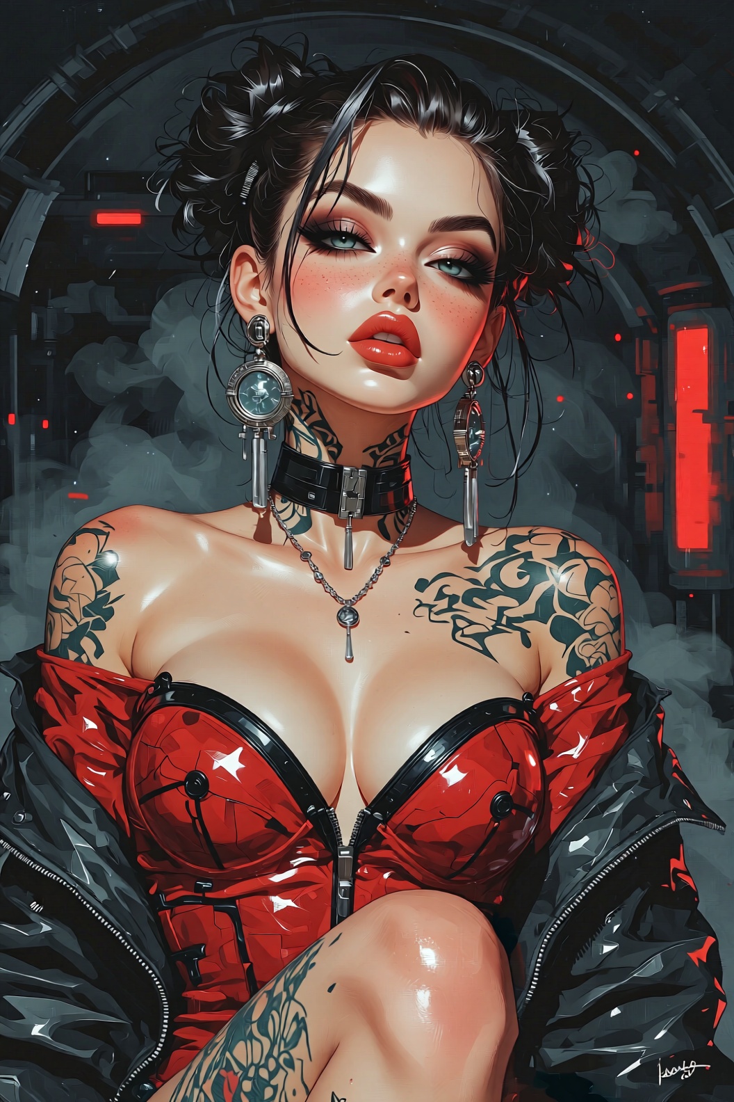 (view from knees up) Tattoo sketch,  by enki bilal,  high quality on Tensor.Art