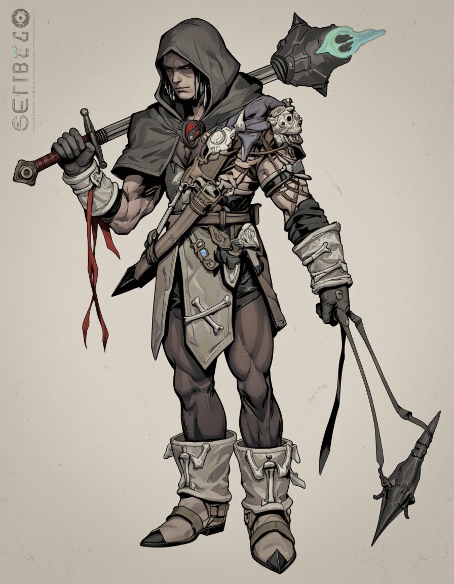 Illustration in Serbosa style. The image features an animated character with striking and intricate design elements. The c...