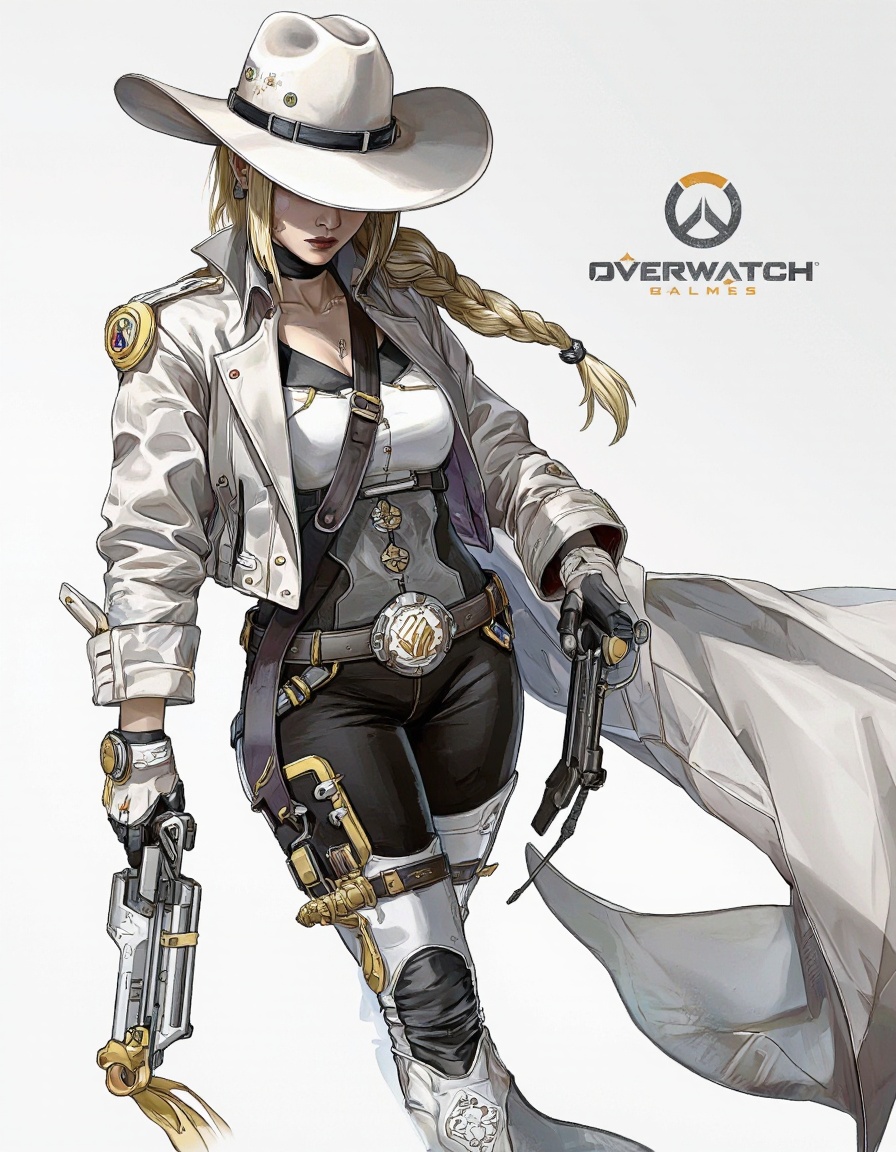 Illustration in Serbosa style. A highly detailed digital illustration of a female character from the video game Overwatch,...