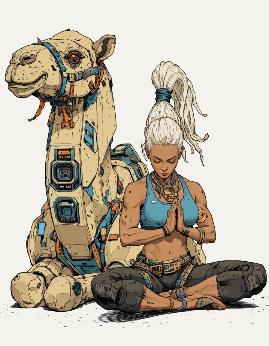An illustration in Igoratuk style. A digital illustration of a muscular African-American woman with light skin and white h...
