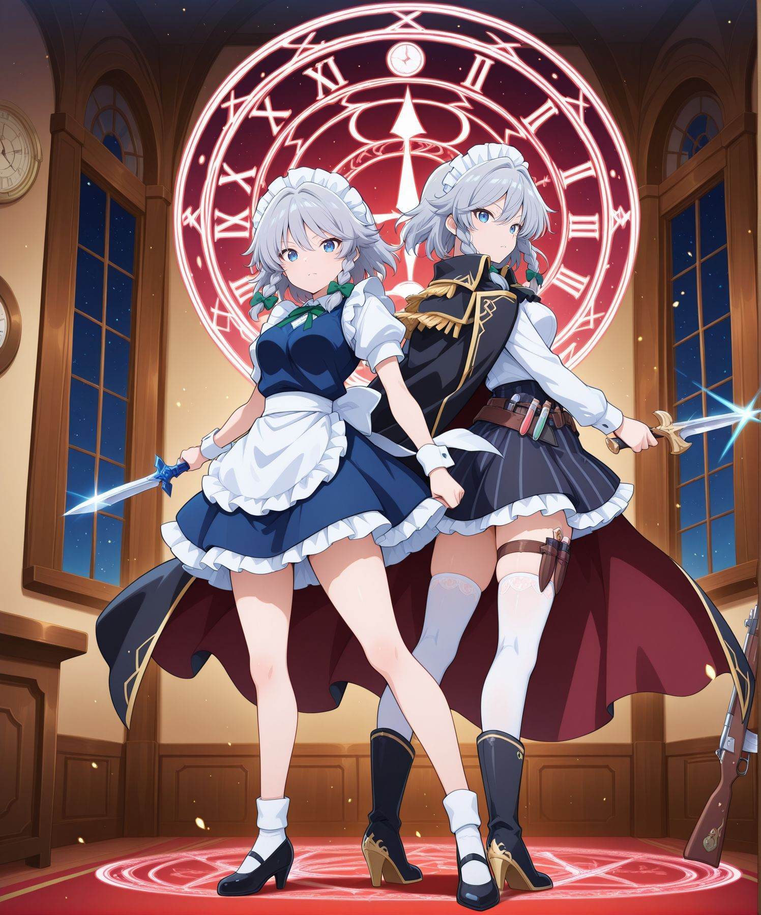 2girls,  dynamic pose,  dagger on Tensor.Art