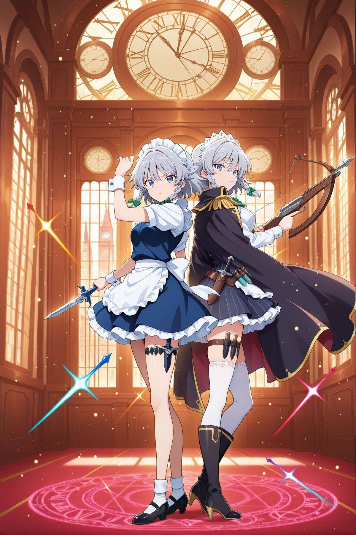 2girls,  dynamic pose,  dagger on Tensor.Art