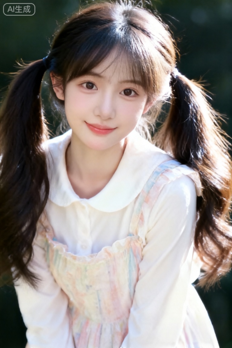 一位扎着可爱双马尾的少女拍摄的全身高清写真,写真画面细腻清晰,完美展现出少女清新甜美的气质,少女有着灵动的双眸,微微上扬的嘴角带着甜美的笑意,发丝在光影下闪烁着光泽,营造出充满青春活力与清新甜美的氛围,