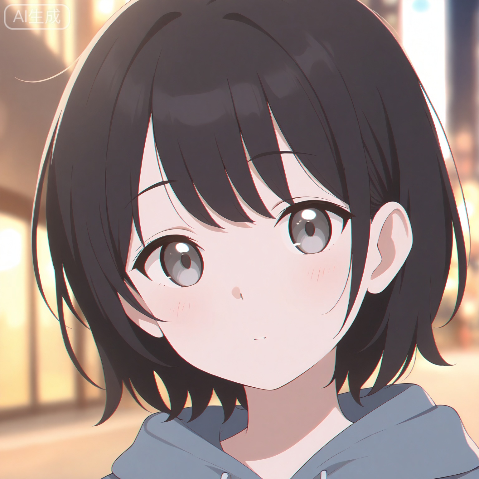 1girl, solo,
young_girl,
short_hair, black_hair, grey_eyes,
upper_body, portrait, head_and_shoulders,
hoodie, casual_style,
looking_at_viewer, relaxed_expression,
city_background, street,
natural_light,
depth_of_field, blurry_background,
anime_style, high_detail, masterpiece