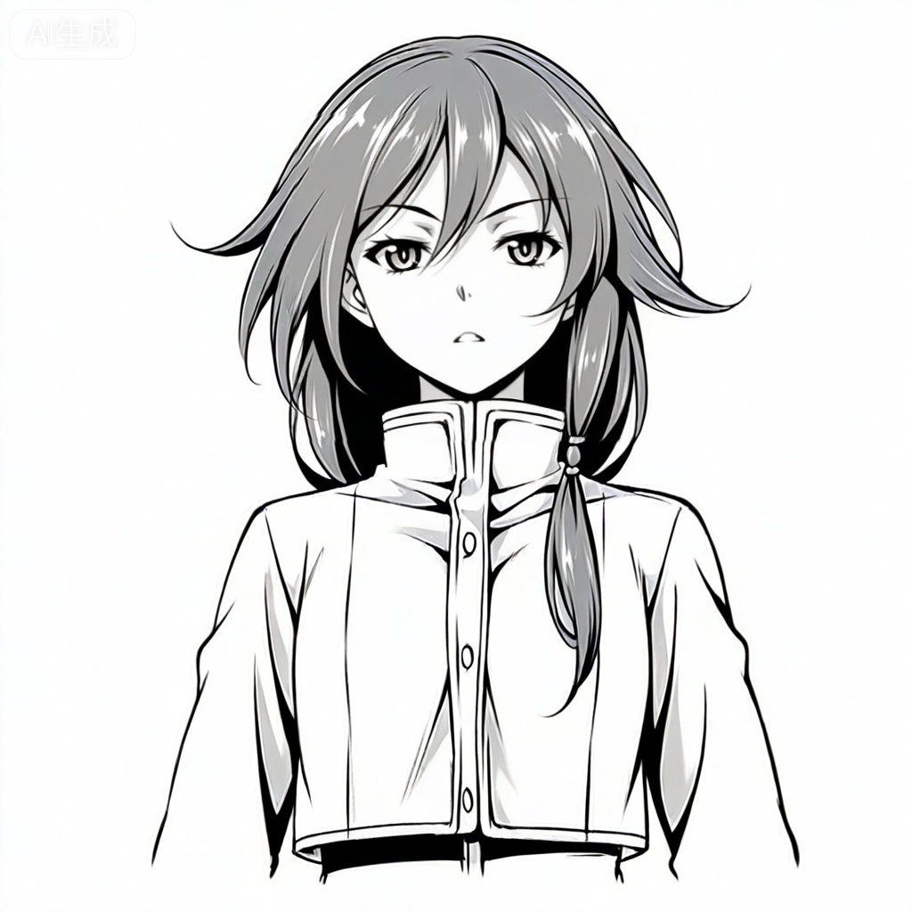 masterpiece, best quality,solo,((white background:1.2)),simple background,, 
looking at viewer,,monochrome,greyscale,manga_style,fu hua