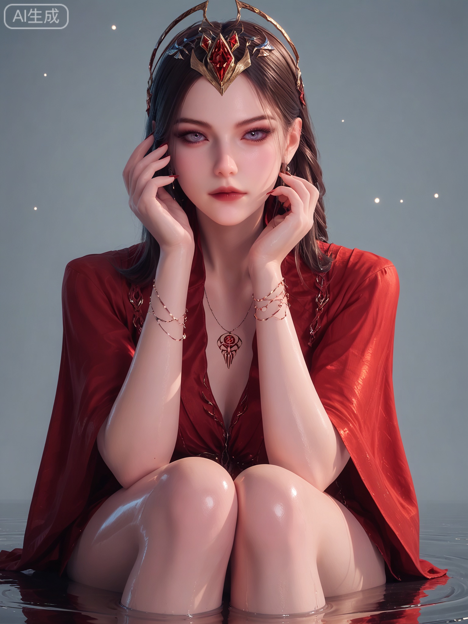 score_9,score_8_up,score_7_up,1girl,solo.looking_at_viewer,realistic,photorealistic,1girl,solo,Vivid Colors,bright environment,shiny skin,shiny hairjewelry,detail eyes,Eyes highlights,extreme detail description,(full body:0.8),light,glowing,sunshine,bright,reflection,bright,sunshine on face,shiny,shinny,petite,thin,leg slimming,lose weight,slim hips,lakeside,delicate water,reflection,sitting_down,eyelashes,red dress,