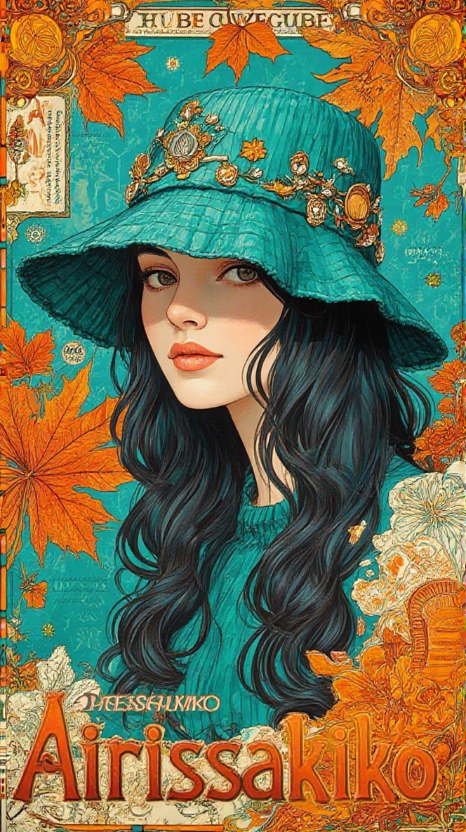 PetalLineAquarelle features a stylized illustration of a woman wearing a turquoise hat adorned with small decorative eleme...