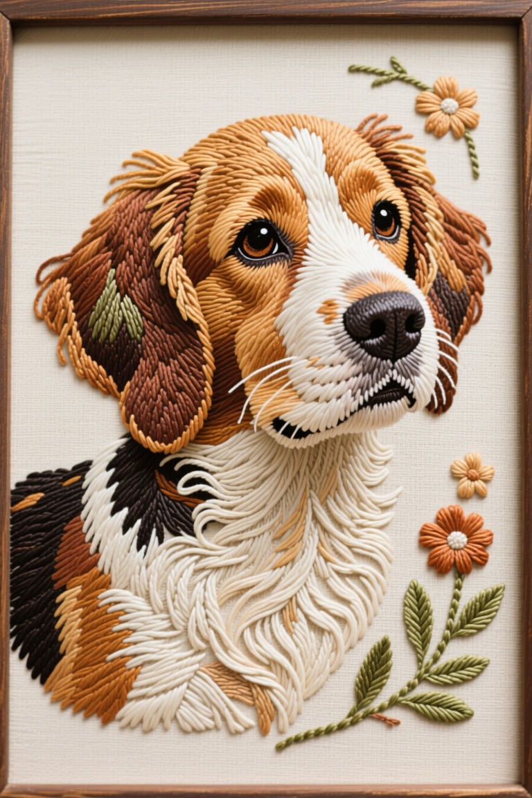 A beautiful embroidery painting,  1dog on Tensor.Art