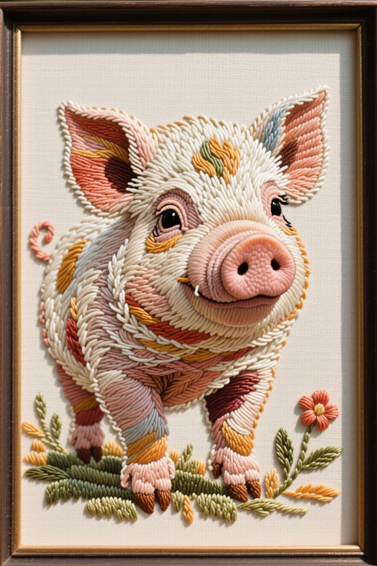 A beautiful embroidery painting,  1pig on Tensor.Art