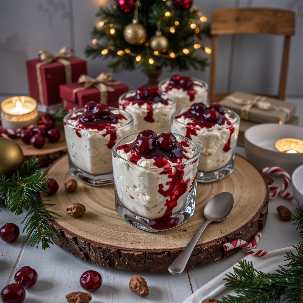 A photorealistic,  cinematic-style,  horizontal photograph of a traditional Danish Christmas dessert on Tensor.Art