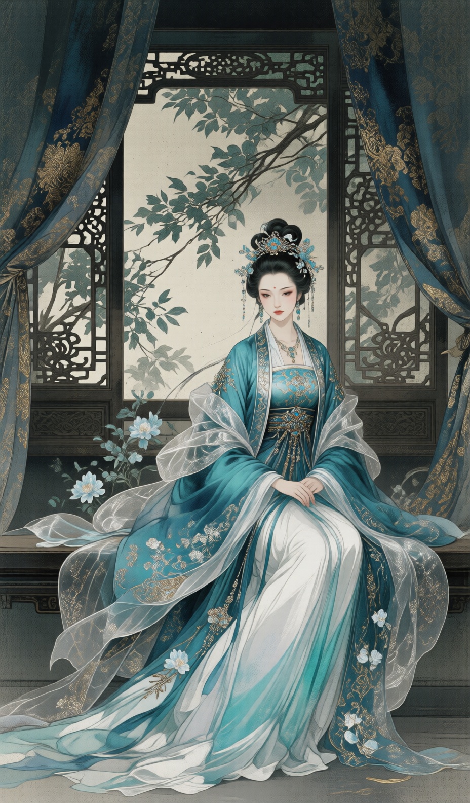 Igor风格插画,  华丽水墨人物插画,  叠涂 on Tensor.Art