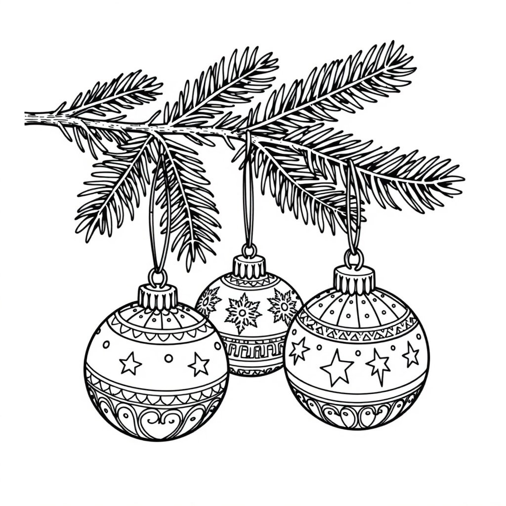A detailed line drawing of a sprig of evergreen branches,  predominantly displaying intricate details of needles,  and gra...