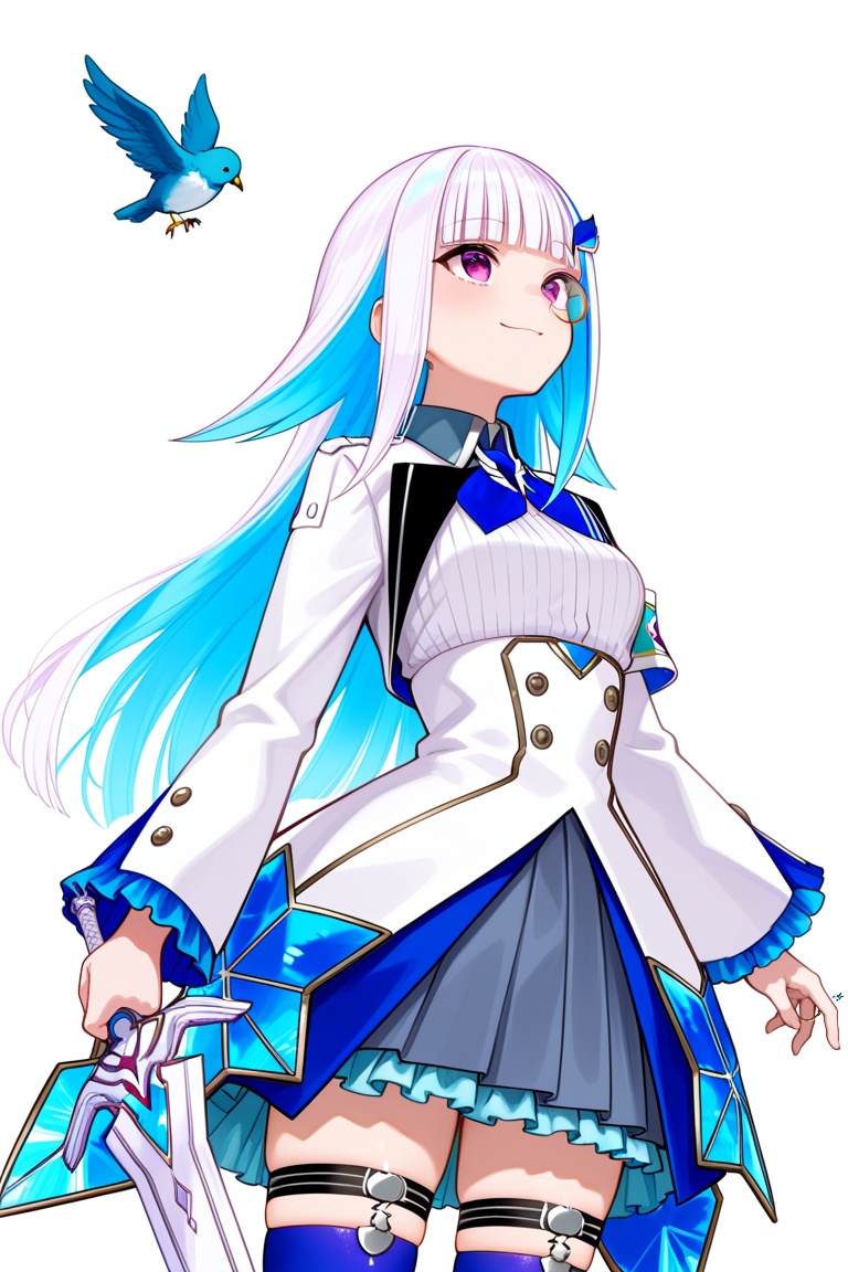 white background,  blue hair,  cowboy shot on Tensor.Art