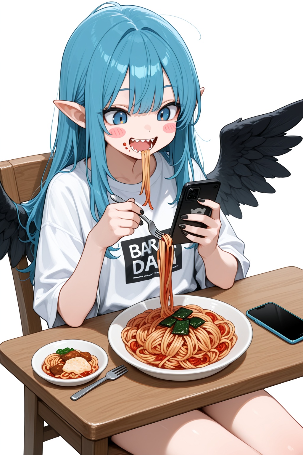 white background,  blue hair,  chair on Tensor.Art