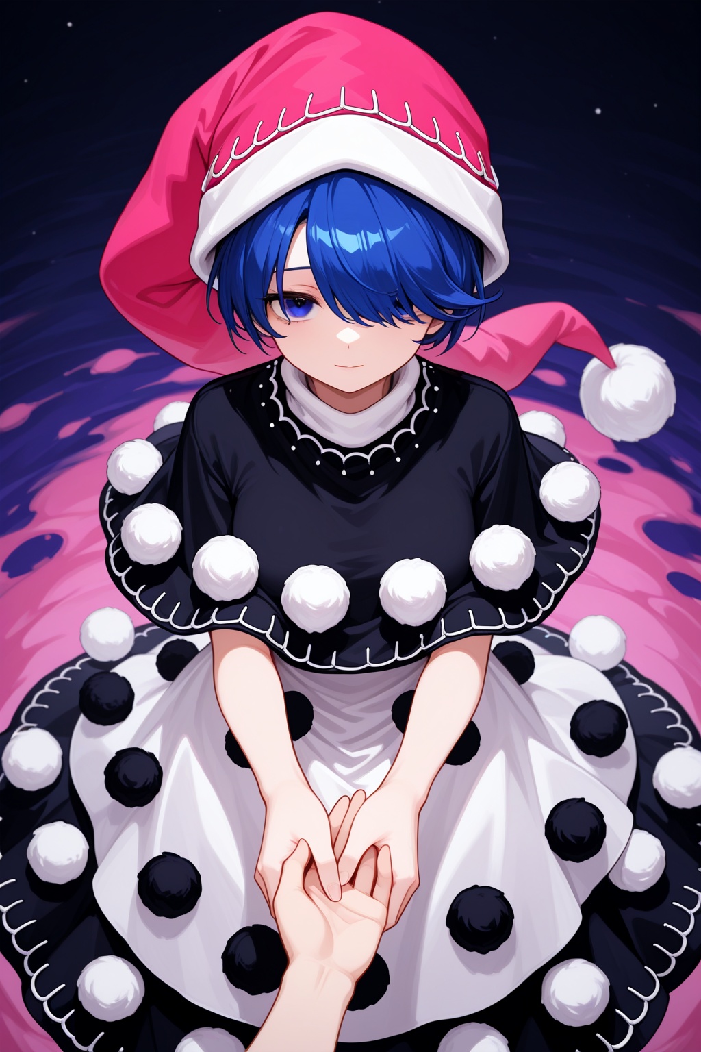 1girl,  blue hair,  pom pom (clothes) on Tensor.Art