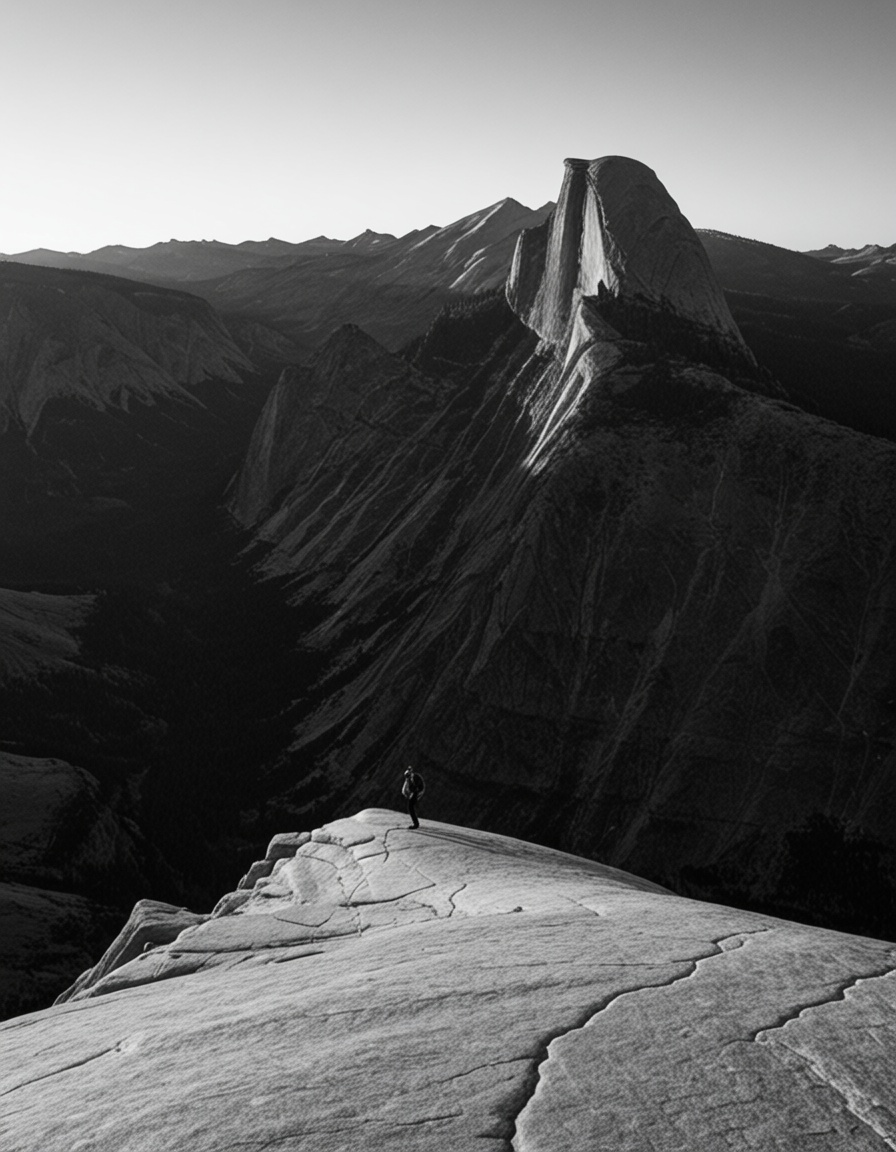 ehansel,  lone hiker on half dome at sunrise on Tensor.Art
