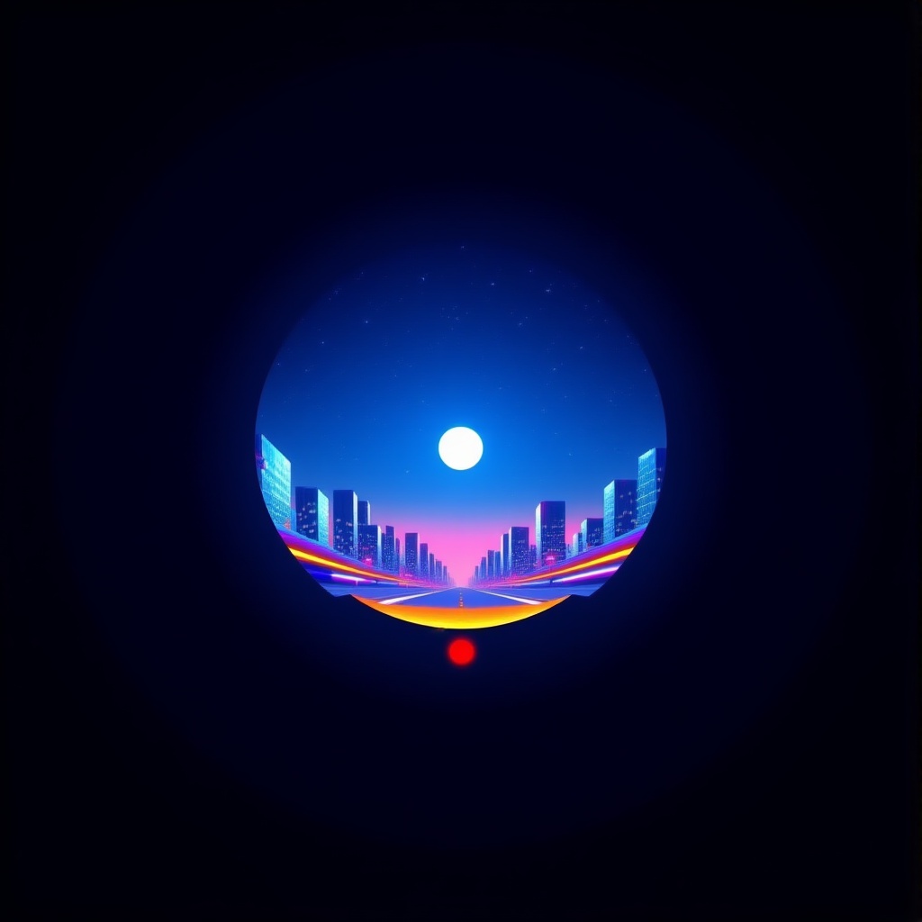 Concept Art: A precision-generated cityscape within the latent space,  featuring a starlit sky with a vibrant,  iridescent...