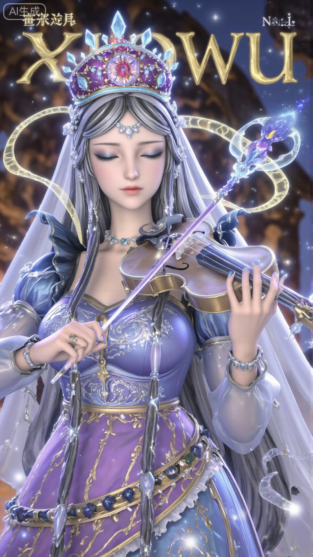 A girl,  with blue eyes,  wrote "Xiaowu" in white letters on the cover of a fashion magazine by 惜舞 on Tensor.Art