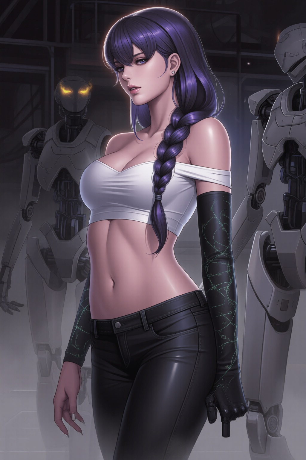 D@nt3W0ntD13,  Create a hyperrealistic,  highly detailed illustration of a female cyborg with a model physique on Tensor.Art