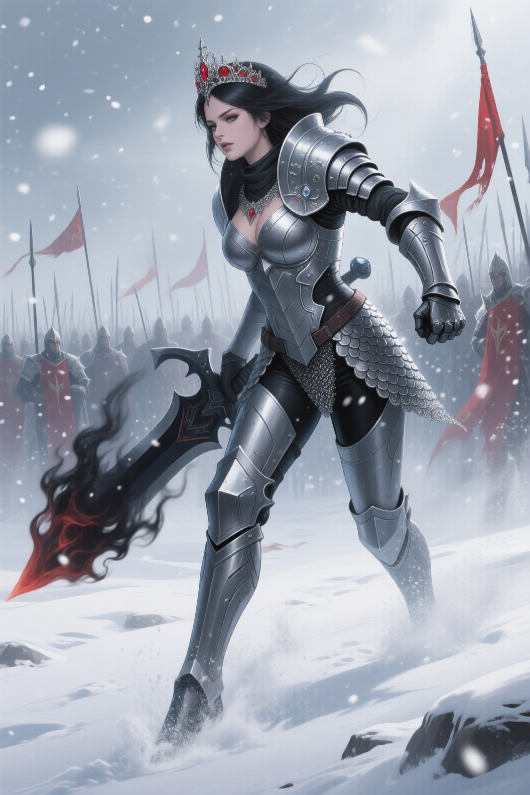 D@nt3W0ntD13,  A dynamic low-angle shot captures Queen Anya the Undying in mid-stride,  charging toward the viewer through...