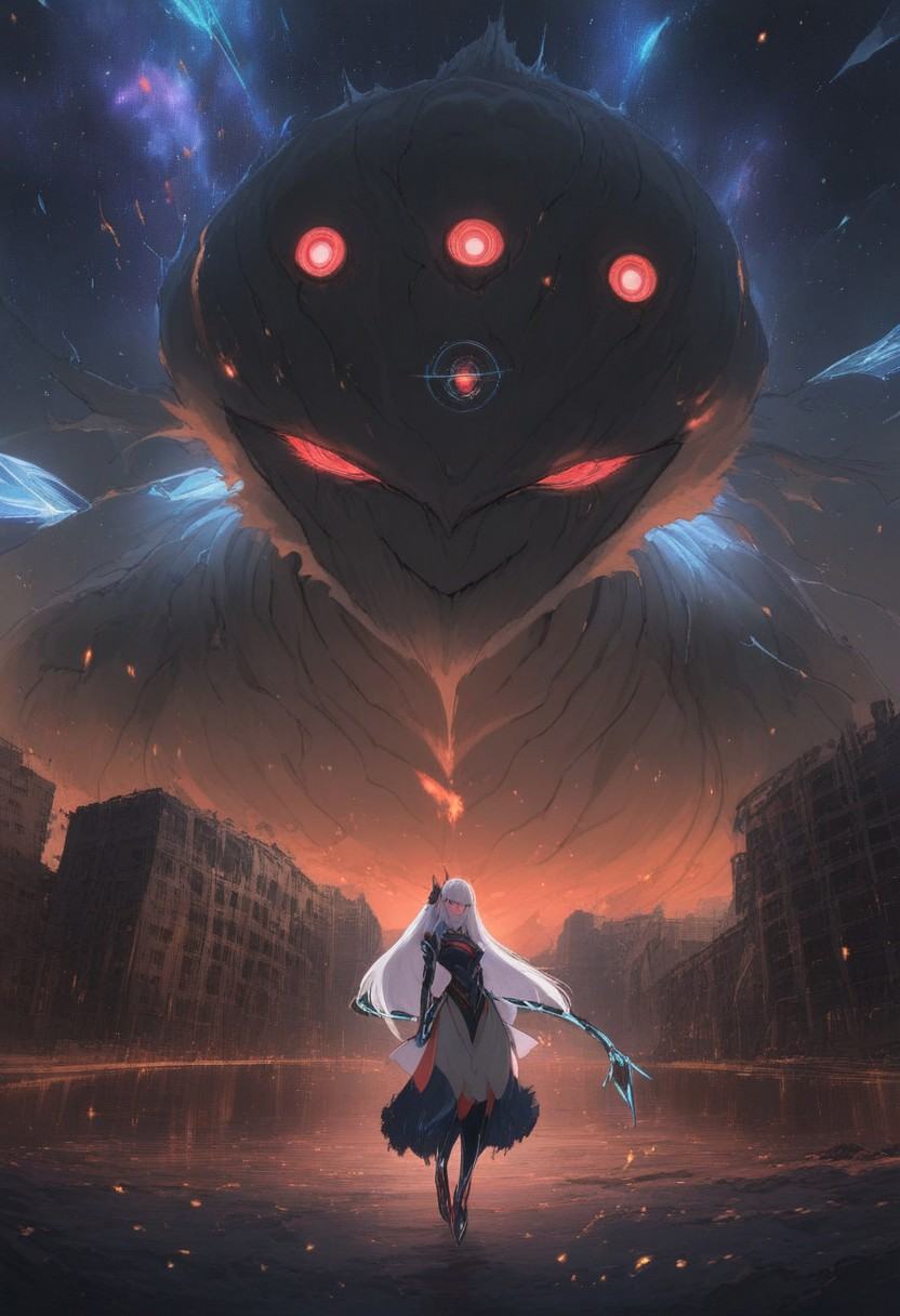 with distant giant creatures ,  cybernetic tail,  Abandoned warehouse on Tensor.Art
