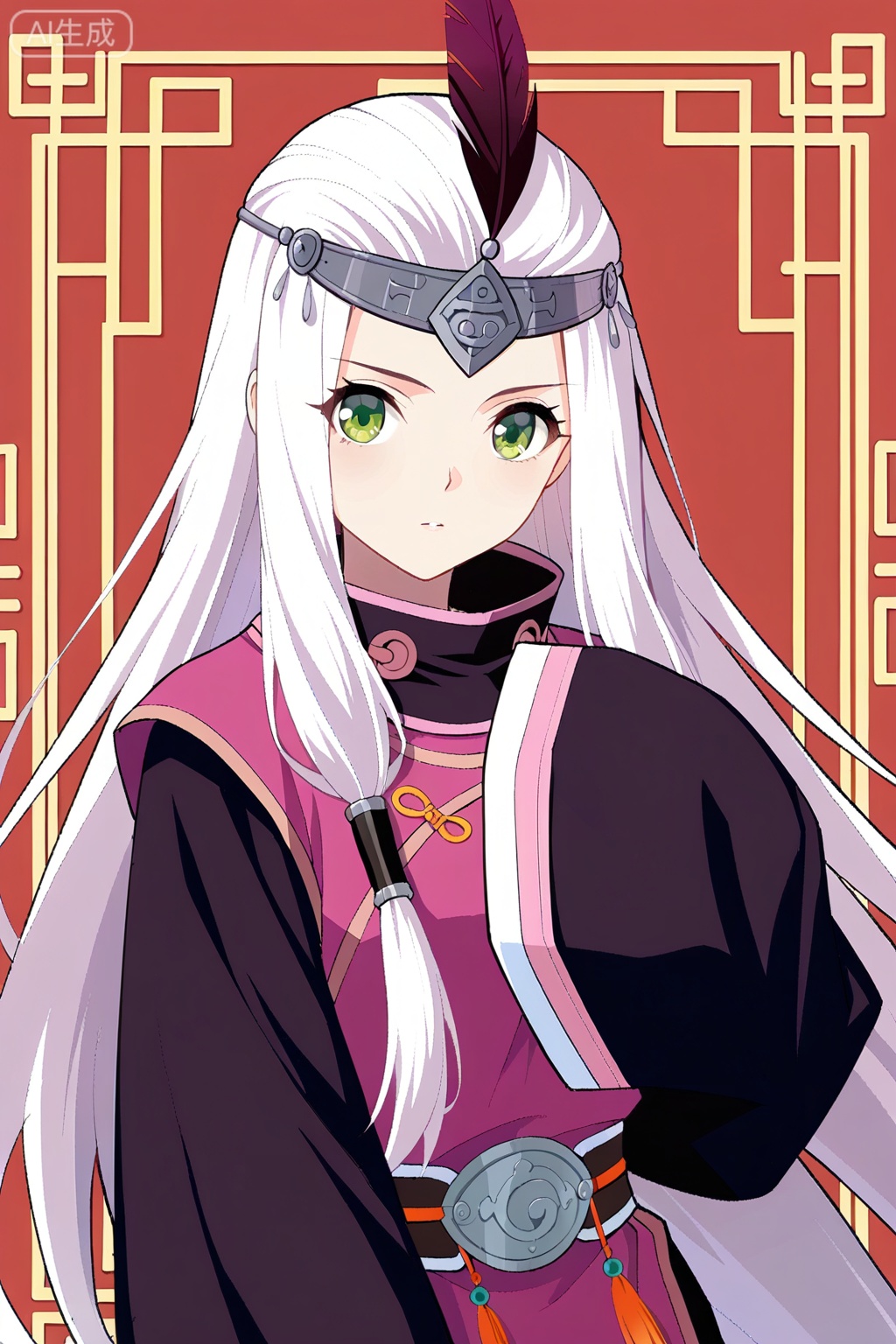 
Random scene,Random scene,
upper body,looking at viewer,
小医仙,masterpiece,best quality,official art,extremely detailed CG unity 8k wallpaper,1girl, solo, green eyes, hair tubes, sidelocks, very long hairchinese clothes, robe, long sleeves, wide sleeves, circlet,forehead protector, feathers, sleeves past fingers, black shorts, white hair,