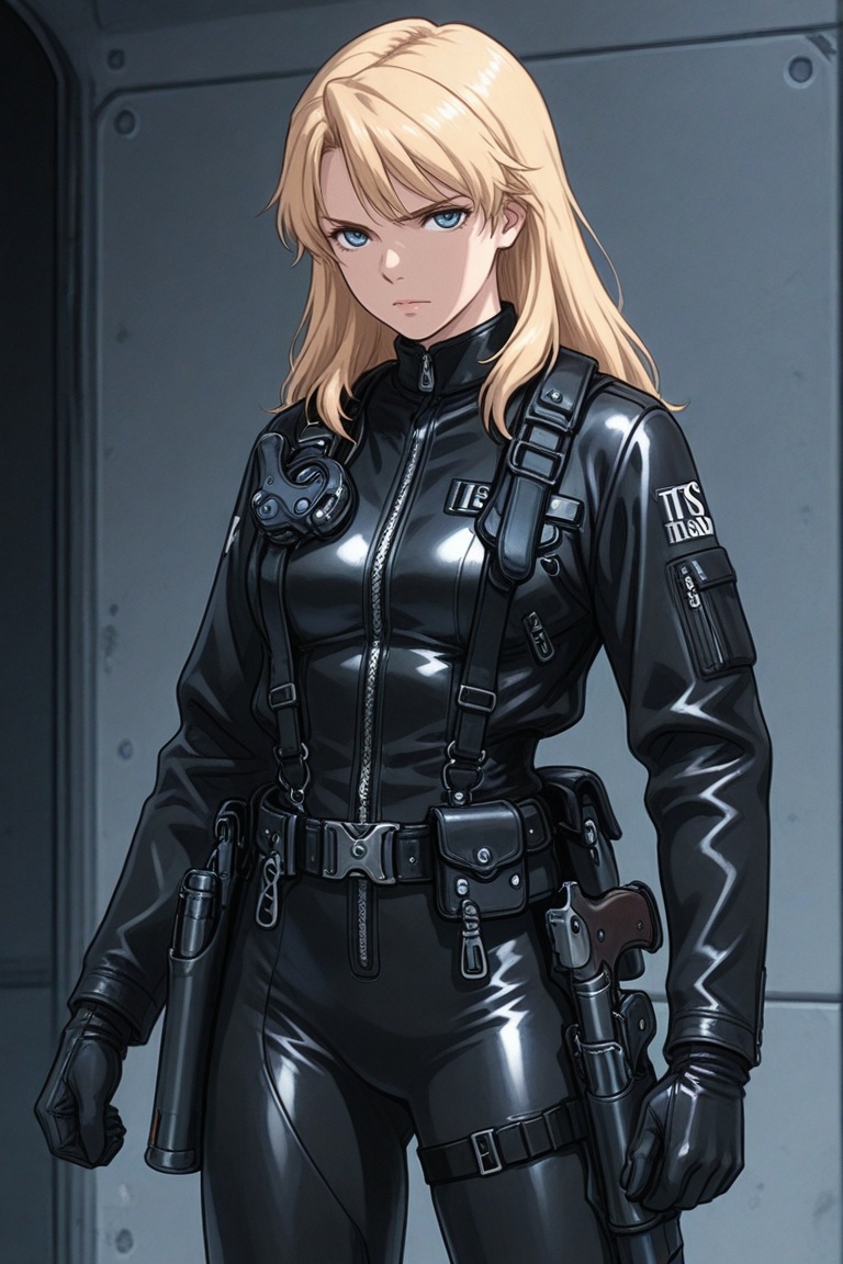 nim,  blonde hair,  leather bodysuit on Tensor.Art