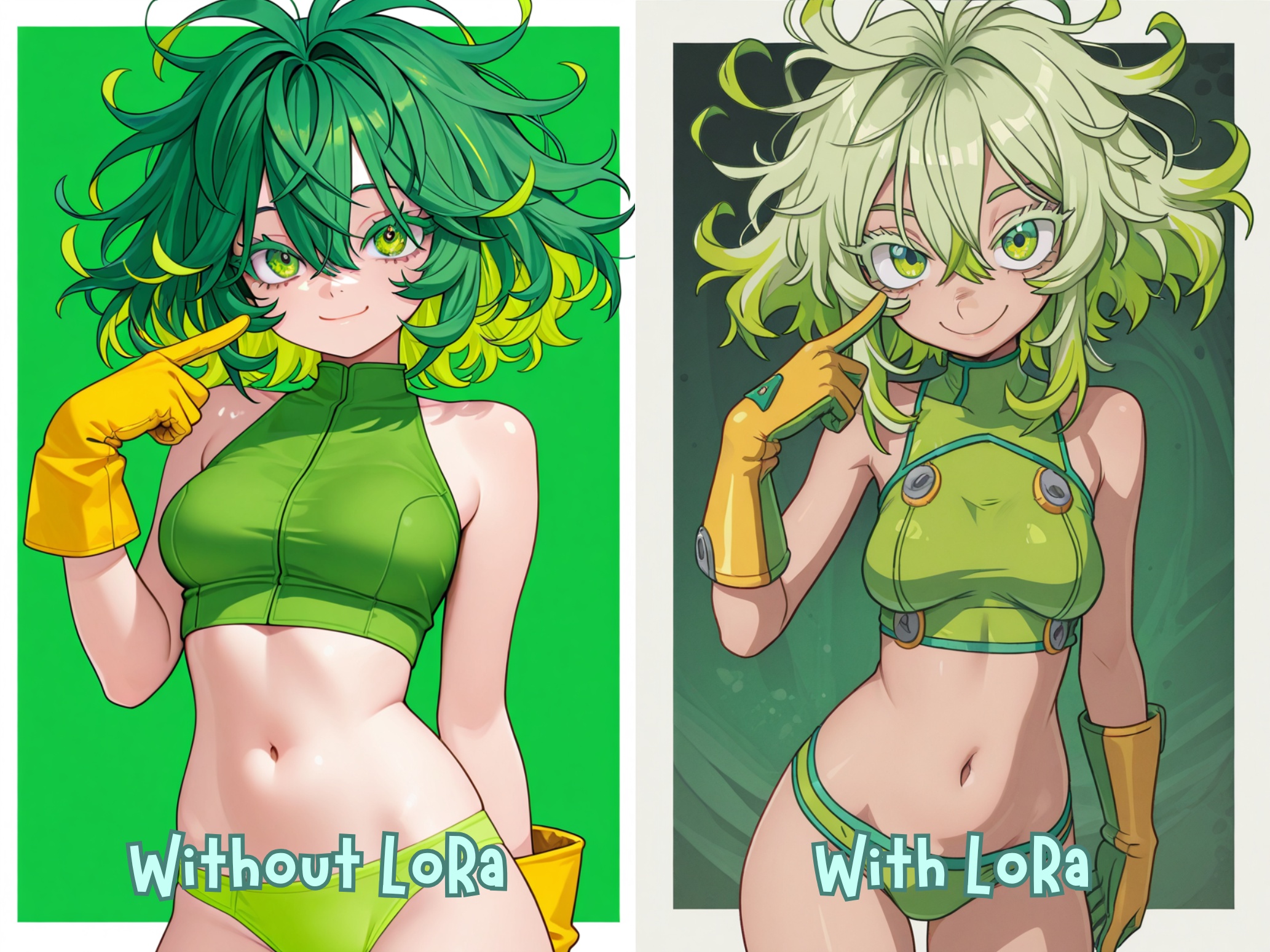 1girl,  green gloves,  green hair on Tensor.Art