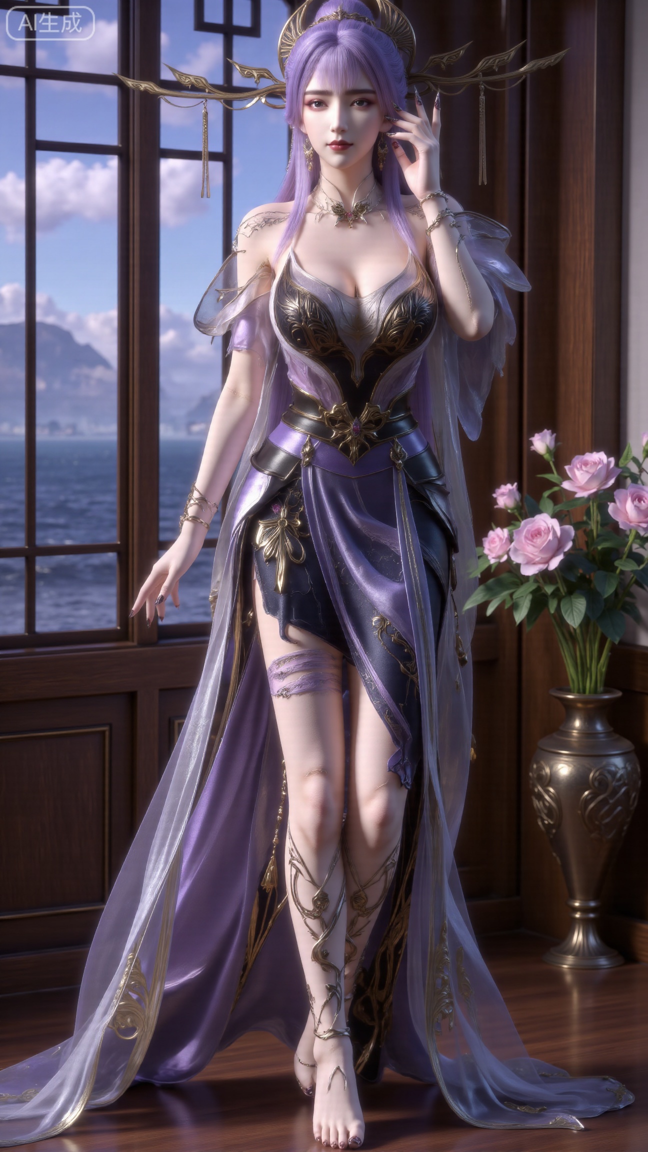 (masterpiece, best quality:1.2),indoors,window,traditional lantern,bare legs,potted plants, long legs,dress,blurry background,motion blur,full body,legs,beautiful detailed eyes,legs,breasts,Detailed eyes,CG rendering,8K resolution,8K quality,Volume light,room,forest,(huge breasts:2.99),(full breasts:2.99),,Xbigbreasts,XbaifengsongyuYH,XliuyuYH2,XanmyXM,XxuanyYH,XruotianzhuqueG,XxuanyiYH,XPolaroidFilmStyle,XtianqiongX,Xqingluo2,XyuqinH