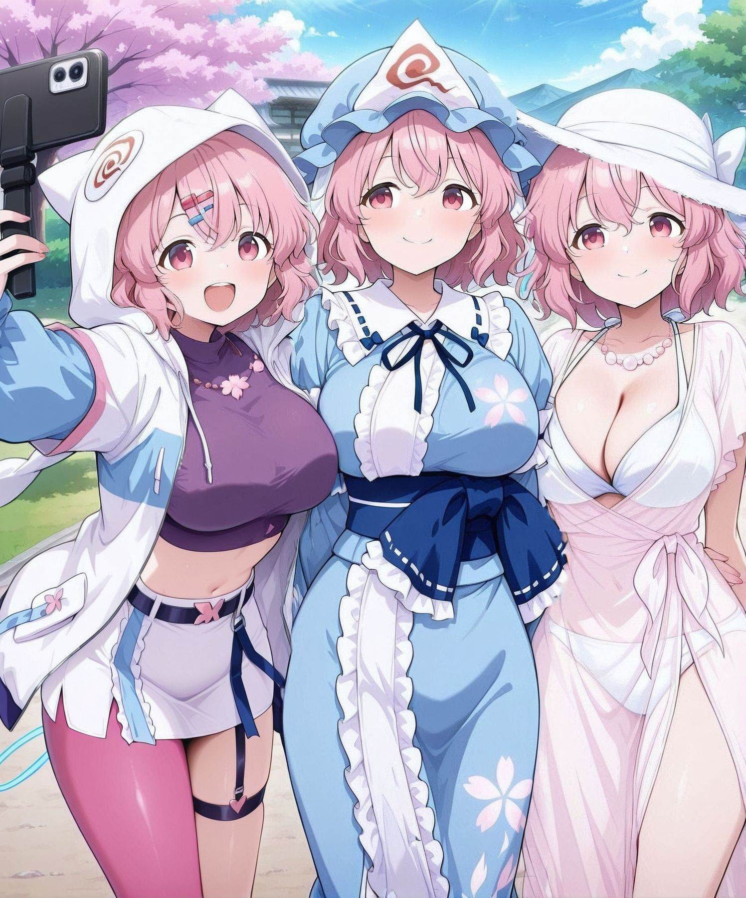 3girls,  dynamic pose,  outdoors on Tensor.Art