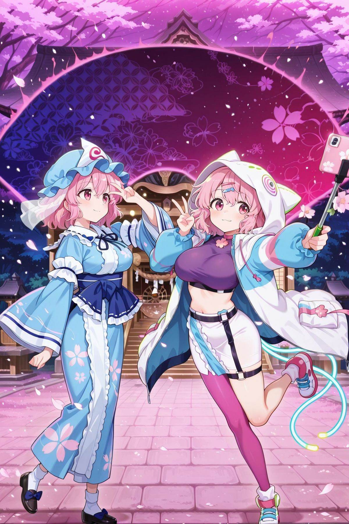 outdoors,  dynamic pose,  2girls on Tensor.Art