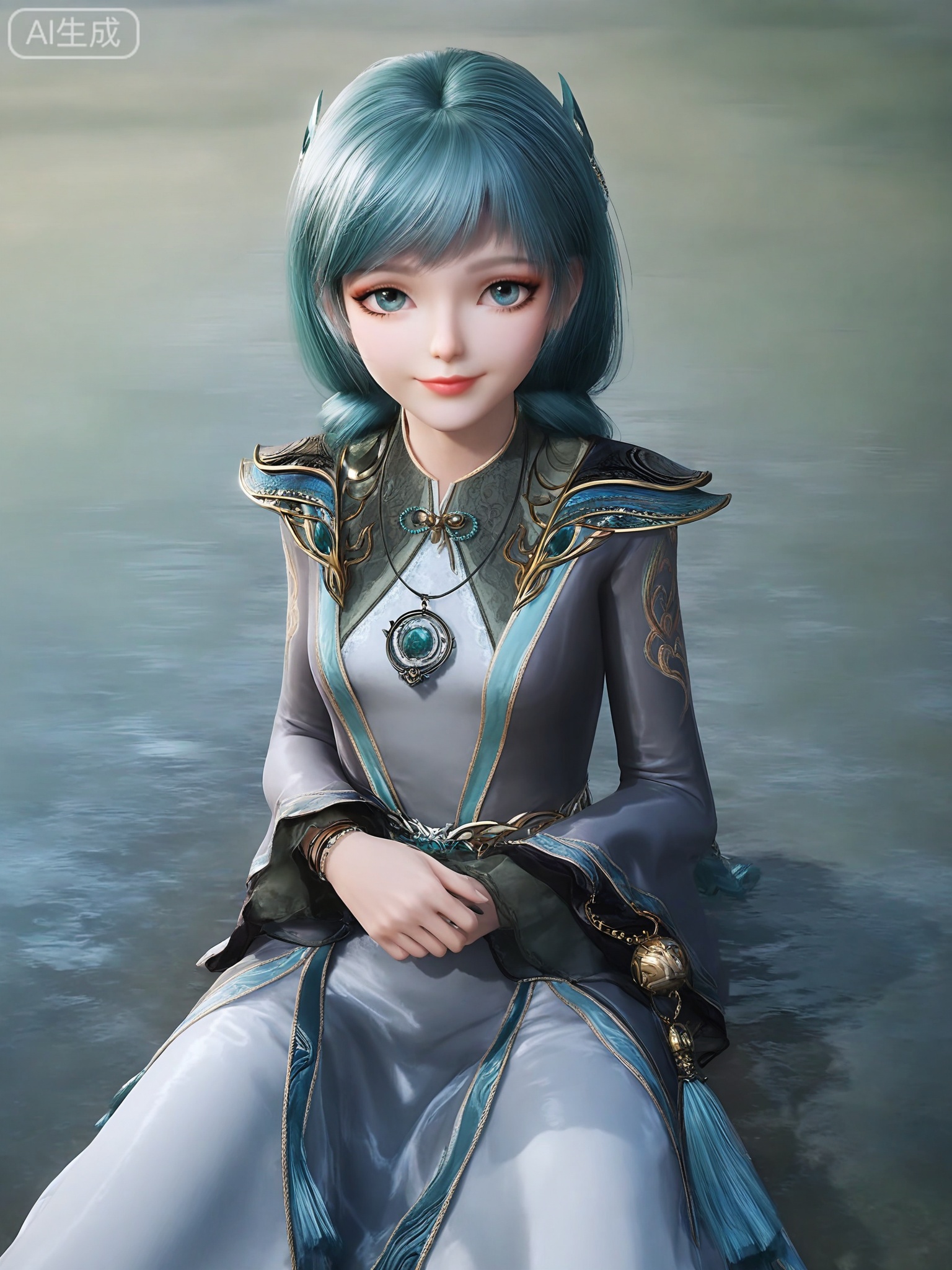 score_9,score_8_up,score_7_up,masterpiece,(best quality),(intricate details:0.9) BREAK (intricate details:0.9),(realistic skin:1.2),masterpiece,best quality,newest,absurdres,hiahres,1girl,solo,jewelry,hair ornament,long hair,dress,necklace,lips,eyeshadow,bracelet,tassel,(8k ultra-clear, pony style),photo pose 0.6, micro-expression: soft smile 0.3, half-body + medium shot 0.7,1girl,solo.looking_at_viewer,realistic,photorealistic,Vivid Colors,bright environment,shiny skin,shiny hairjewelry,detail eyes,Eyes highlights,glowing,sunshine,bright,reflection,bright,sunshine on face,shiny,shinny,petite,thin,leg slimming,lose weight,slim hips,lakeside,delicate water,reflection,(full body:0.8)sitting_down,eyelashes,