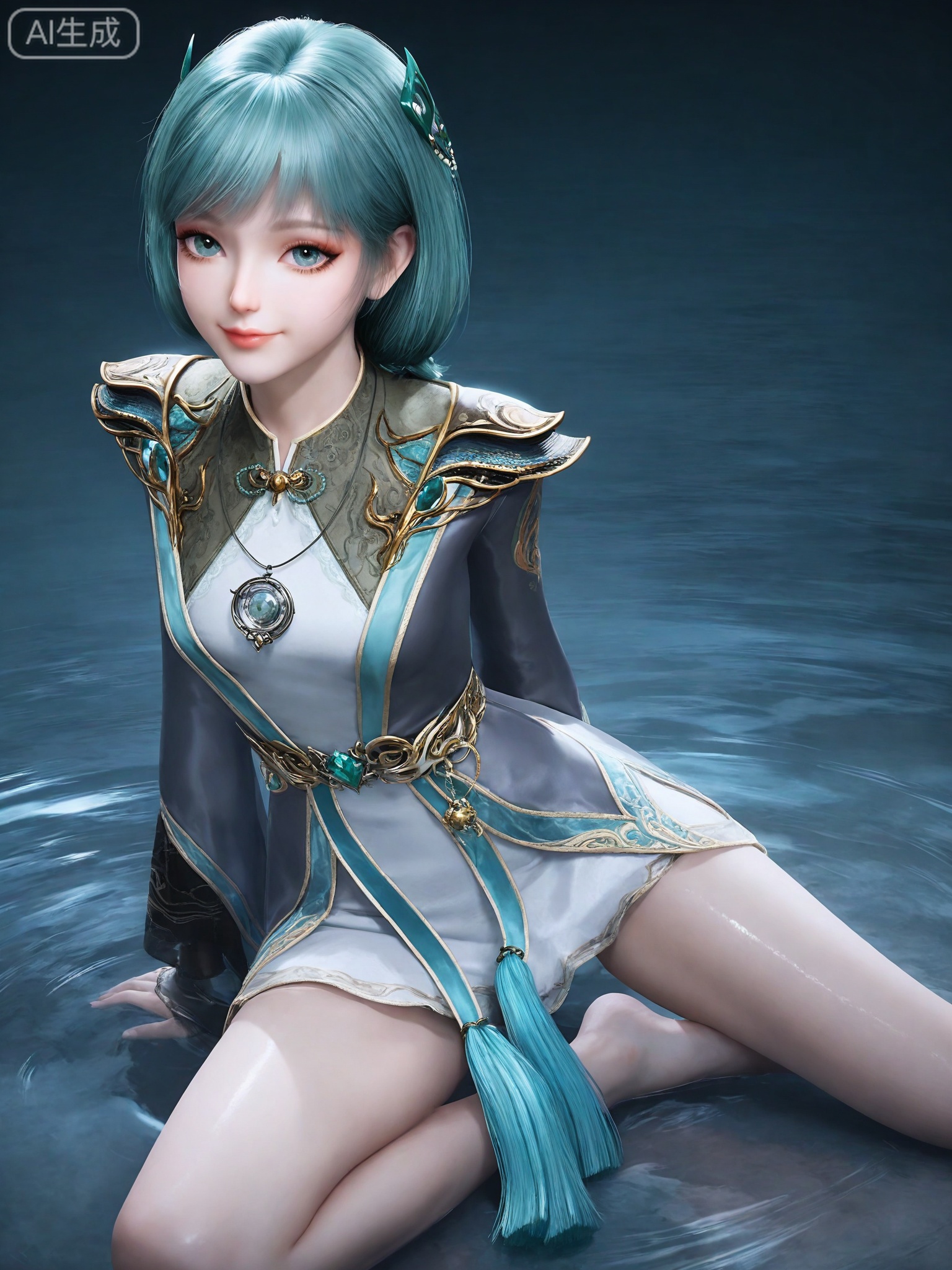 score_9,score_8_up,score_7_up,masterpiece,(best quality),(intricate details:0.9) BREAK (intricate details:0.9),(realistic skin:1.2),masterpiece,best quality,newest,absurdres,hiahres,1girl,solo,jewelry,hair ornament,short  hair,dress,necklace,lips,eyeshadow,bracelet,tassel,(8k ultra-clear, pony style),photo pose 0.6, micro-expression: soft smile 0.3, half-body + medium shot 0.7,1girl,solo.looking_at_viewer,realistic,photorealistic,Vivid Colors,bright environment,shiny skin,shiny hairjewelry,detail eyes,Eyes highlights,glowing,sunshine,bright,reflection,bright,sunshine on face,shiny,shinny,petite,thin,leg slimming,lose weight,slim hips,lakeside,delicate water,reflection,(full body:0.8)sitting_down,eyelashes,